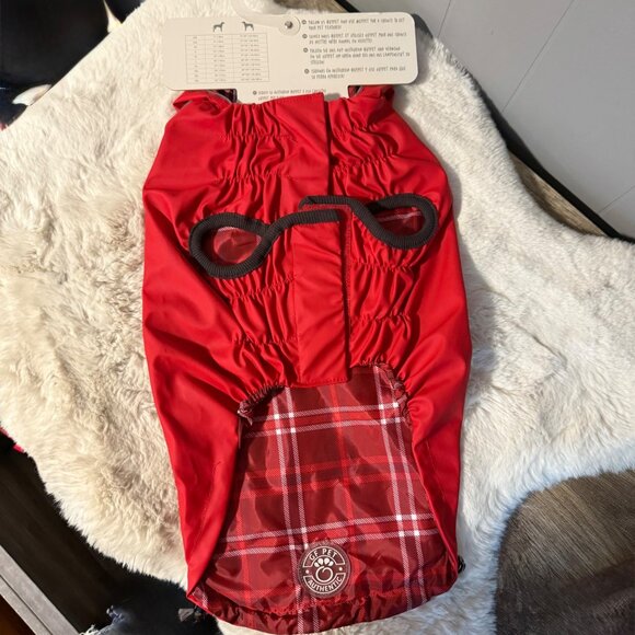 NWT GF Pet Elasto-Fit Reversible Red With Plaid Dog Rain Jacket Coat Sz XL - Picture 3 of 5